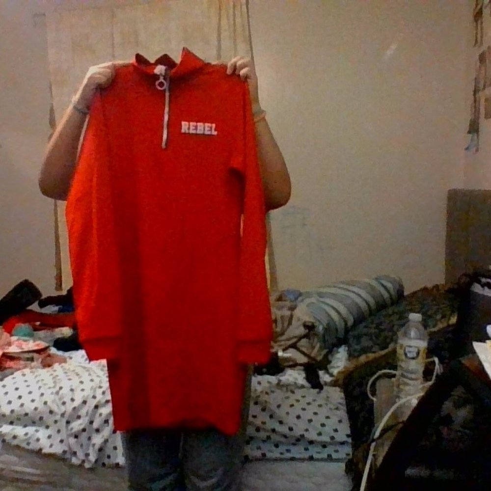 Hot Rebel Red short, long sleeve zipper neck dress